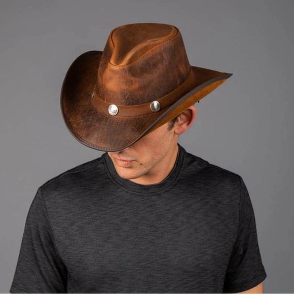Overland Other - Overland Renegade Leather Large 7 3/8 Brown Cowboy Hat Buffalo Nickels Hatband